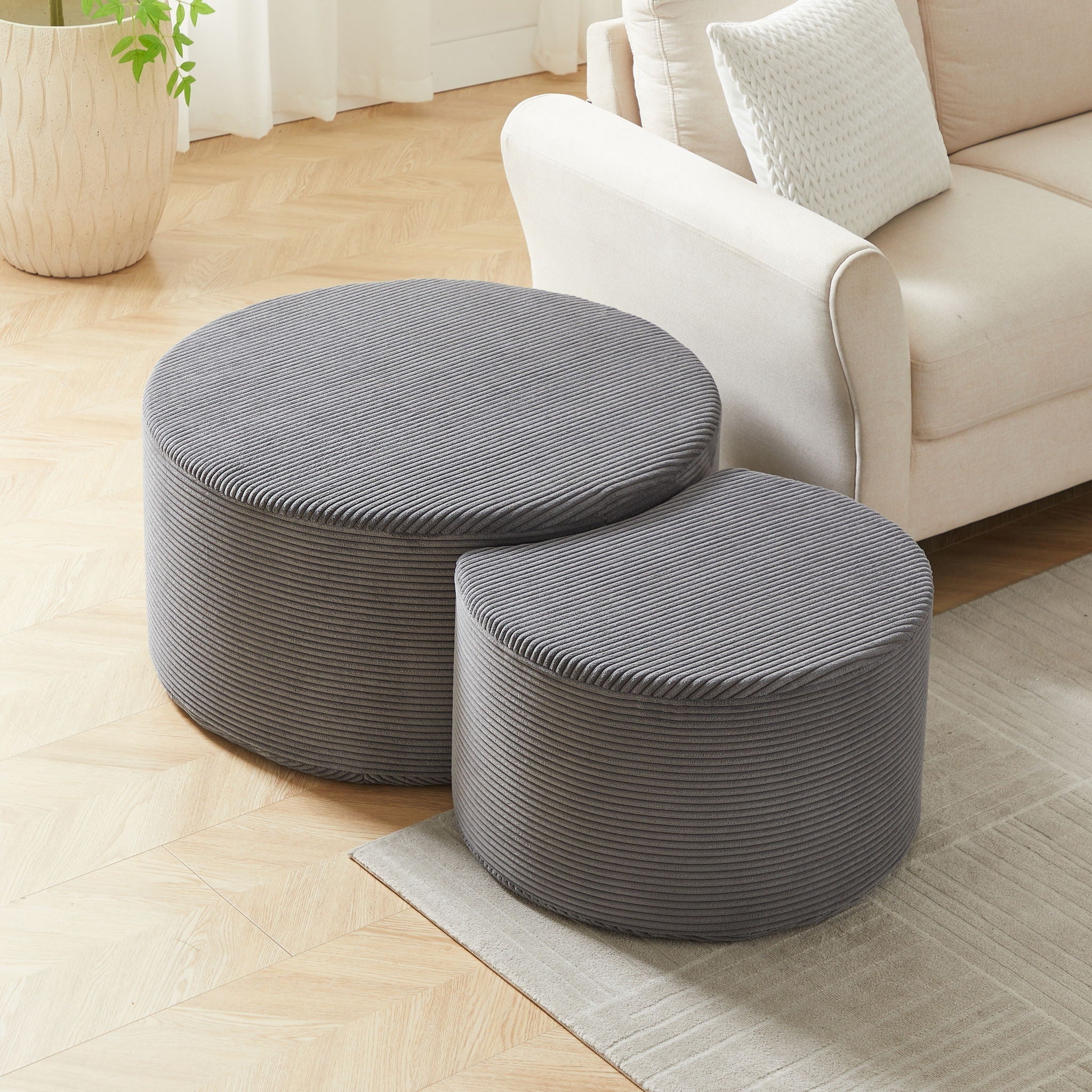 Modern Upholstered Round Coffee Table For Living Room (Set of 2) by HouseOfZazla