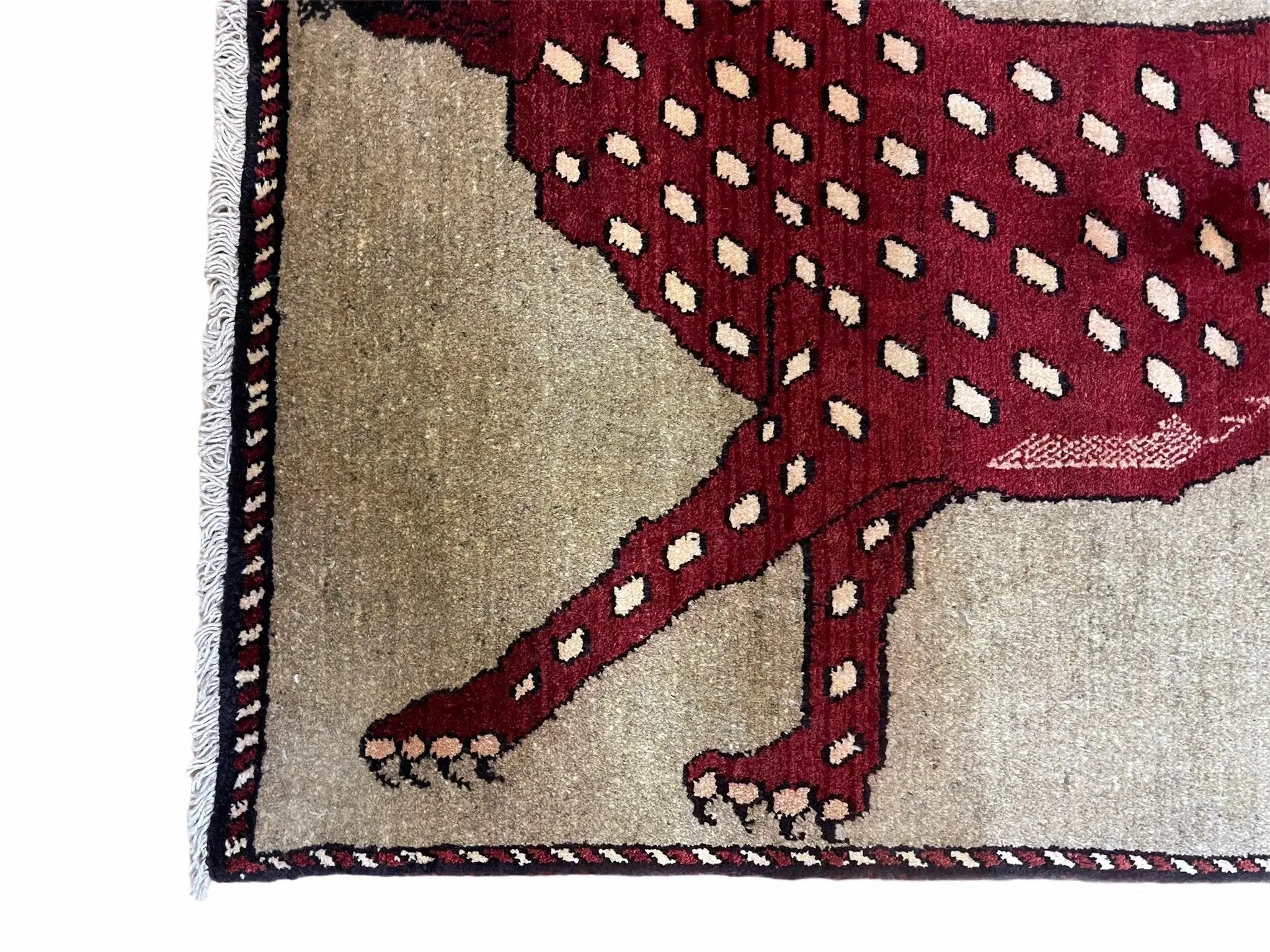 3 X 5 Handmade Hand-Knotteed New Vintage Rug Quality Wool Leopard Burgundy Beige by Jewel Rugs