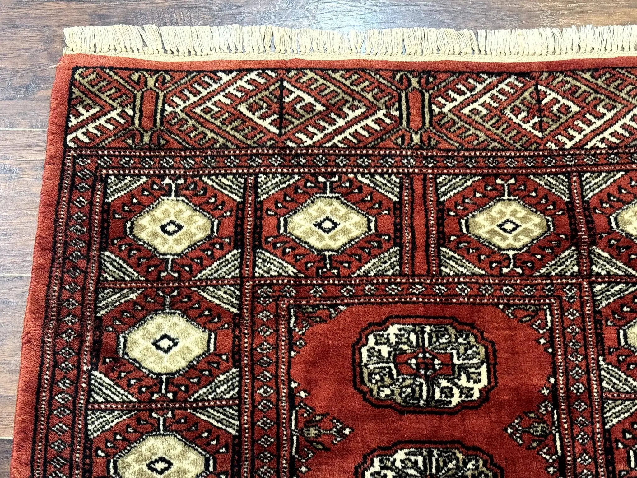 Red Pakistani Turkoman Rug 3x5, Bokhara Design, Vintage, Signed by Jewel Rugs