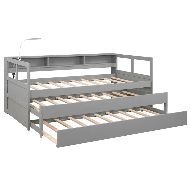 Daybed With 2 Trundles, 3 Storage Cubbies, Built In USB Charging Light by Unique Piece Furniture