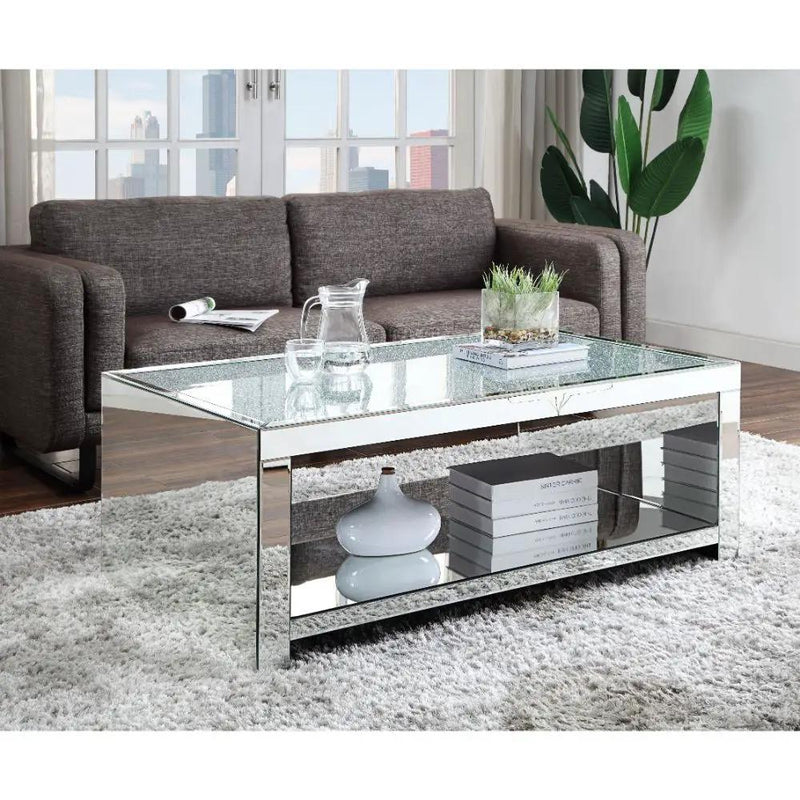 Noralie - Coffee Table - Clear Glass, Mirrored & Faux Diamonds by Unique Piece Furniture
