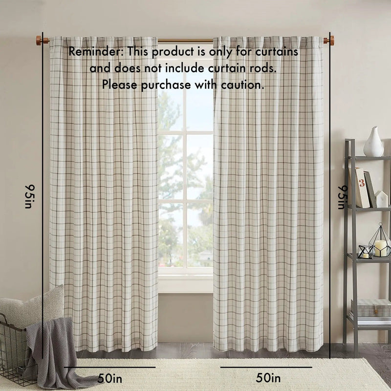 Plaid Rod Pocket and Back Tab Curtain Panel with Fleece Lining Natural 50x95 by HouseOfZazla