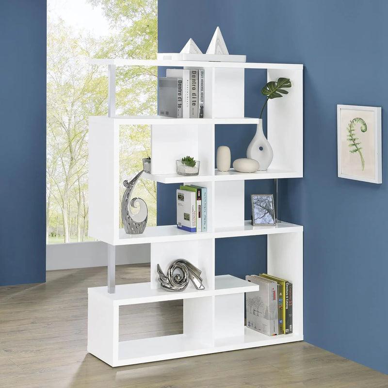 5 Tier Geometric Bookcase - White by HouseOfZazla