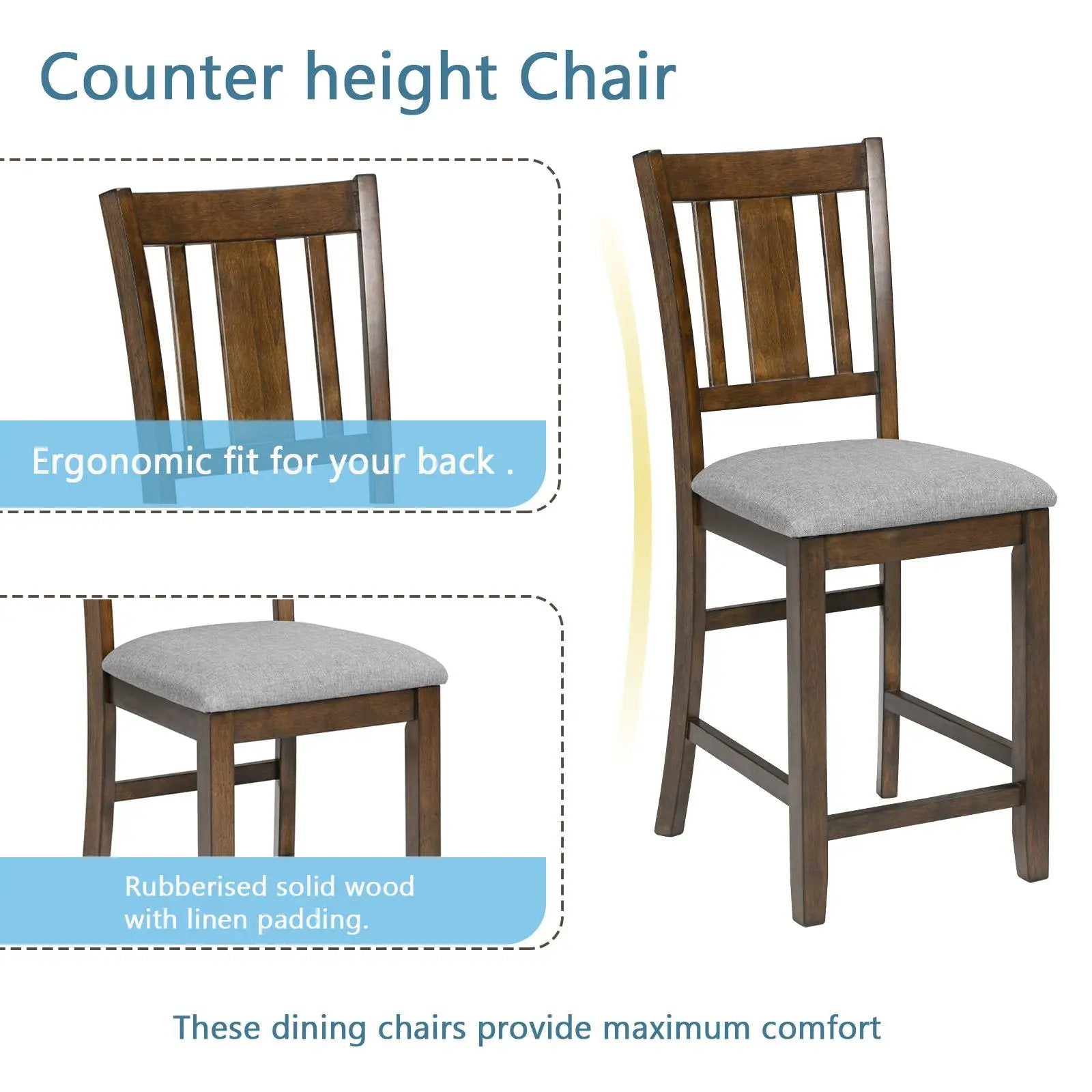 5 Pieces Dining Table Set, Counter Height Kitchen Table Set With Square Table And 4 Upholstered Chairs by HouseOfZazla