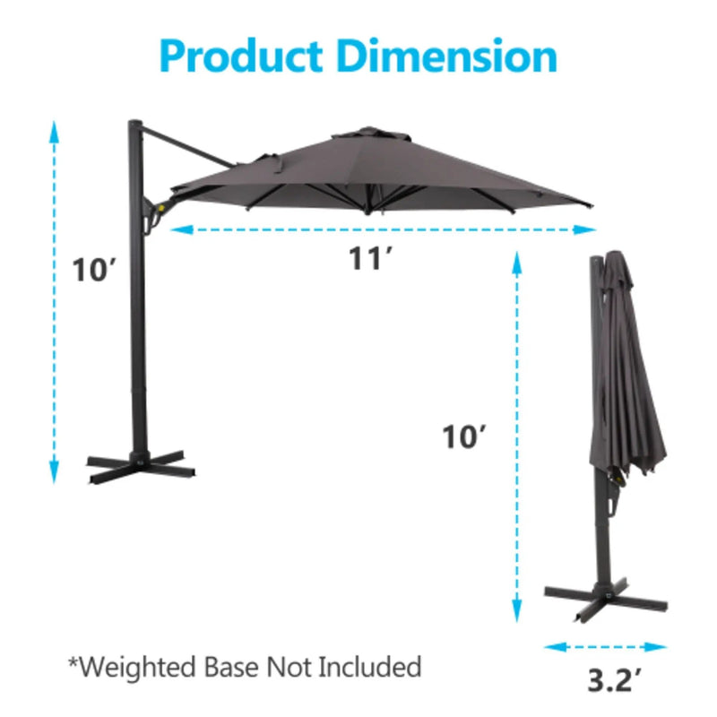 Round Cantilever Patio Umbrella With 360 Rotation & Infinite Tilt Adjustment by HouseOfZazla