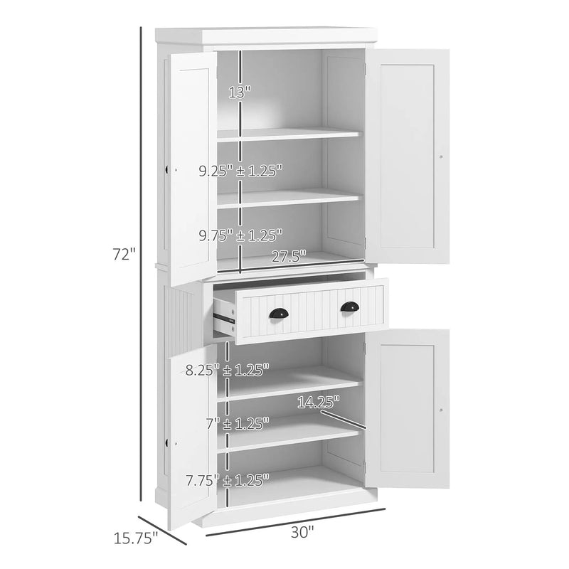 Homcom - 72" Kitchen Pantry, Tall Storage Cabinet, Freestanding Cupboard With Drawer, Doors And Adjustable Shelves - White by Unique Piece Furniture