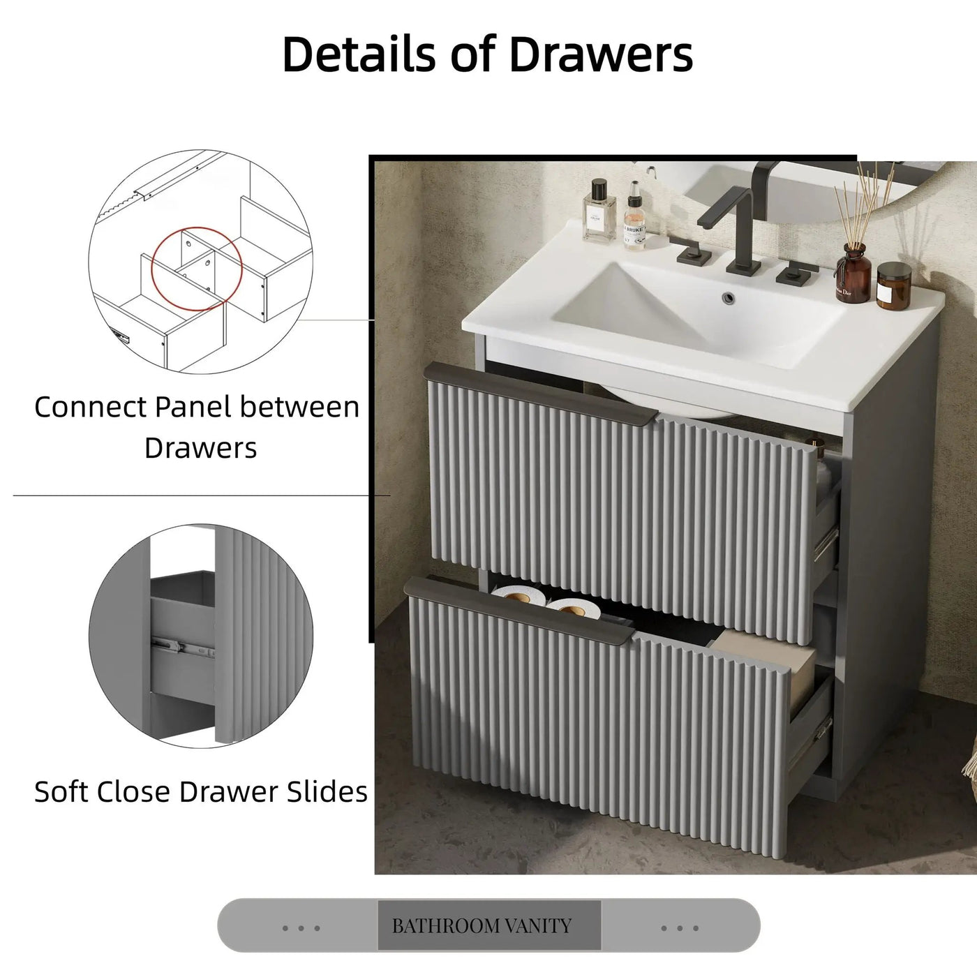 Fluted Bathroom Vanity With Ceramic Sink, Freestanding Cabinet by HouseOfZazla