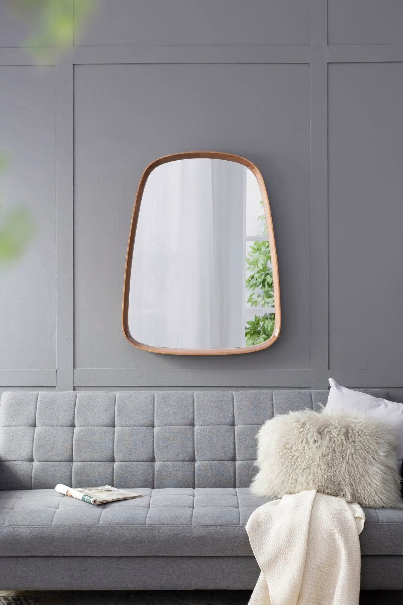 Irrgeular Mirror With Wood Frame, Wall Mirror For Living Room Bathroom Entryway - Brown by Unique Piece Furniture