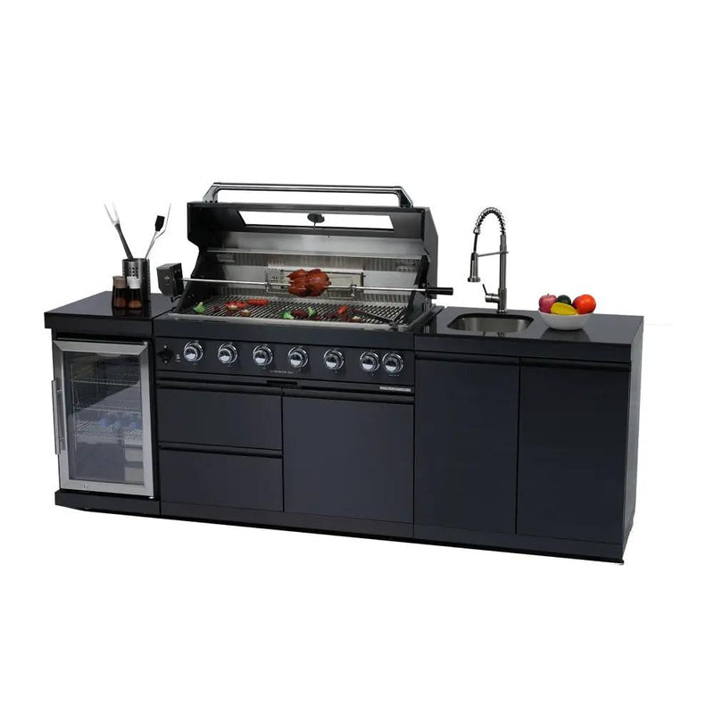 NG 95" 6-Burner 85000 BTU Black Outdoor Kitchen Island Grill Rotisserie kit Granite Countertops by Chery Industrial