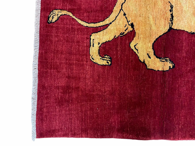 3 X 5 Handmade Hand-Knotted Quality Wool Rug Lion Red Veg Dyes Tribal Pictorial by Jewel Rugs