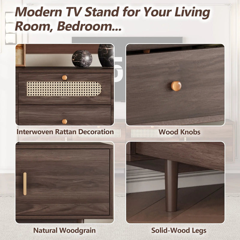 TV Stand With Drawers, Accent Entertainment Center For Living Room - Dark Brown by Unique Piece Furniture