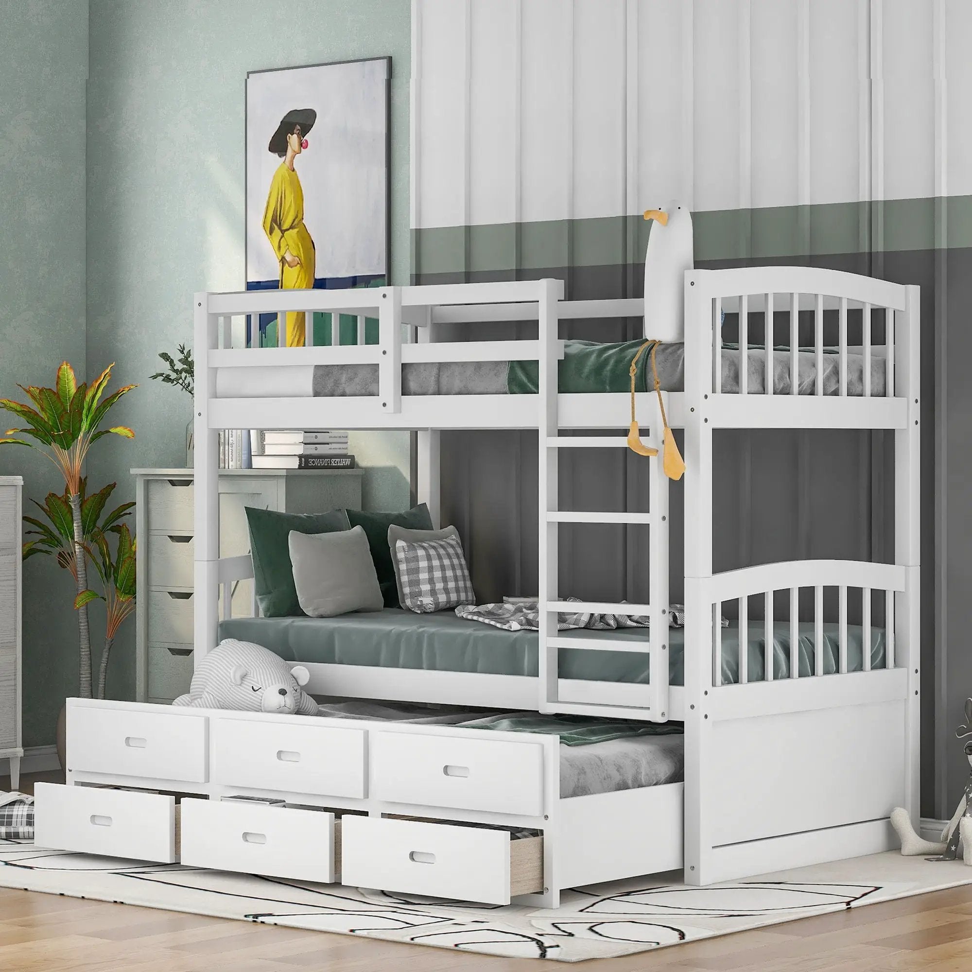 Bunk Bed With Trundle And Drawers, Arched Headboard And Footboard by Unique Piece Furniture