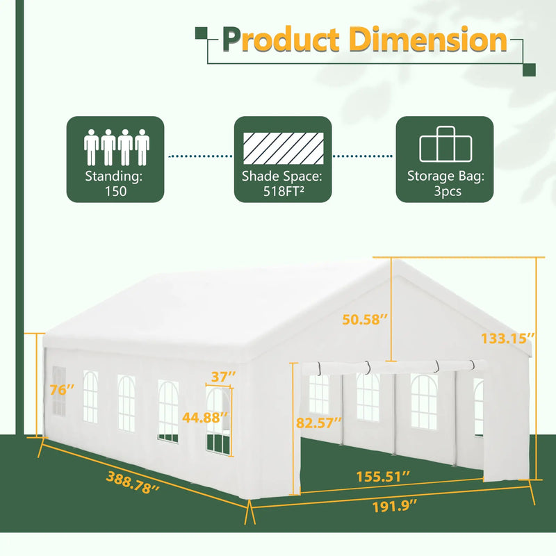 16x32 Ft Party Tent with Removable Sidewalls and Storage Bags by HouseOfZazla