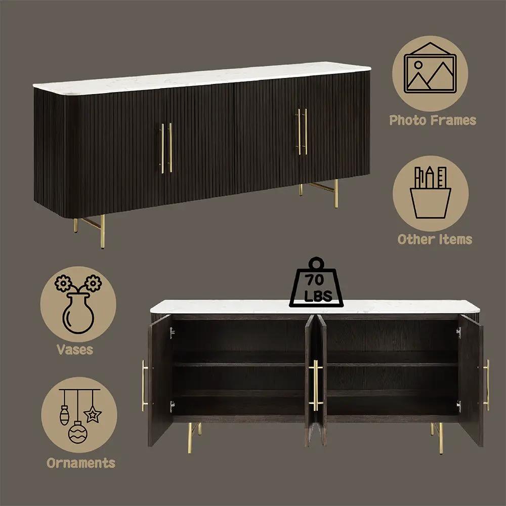 Clayten - Server - White Natural Marble Top & Espresso by Unique Piece Furniture
