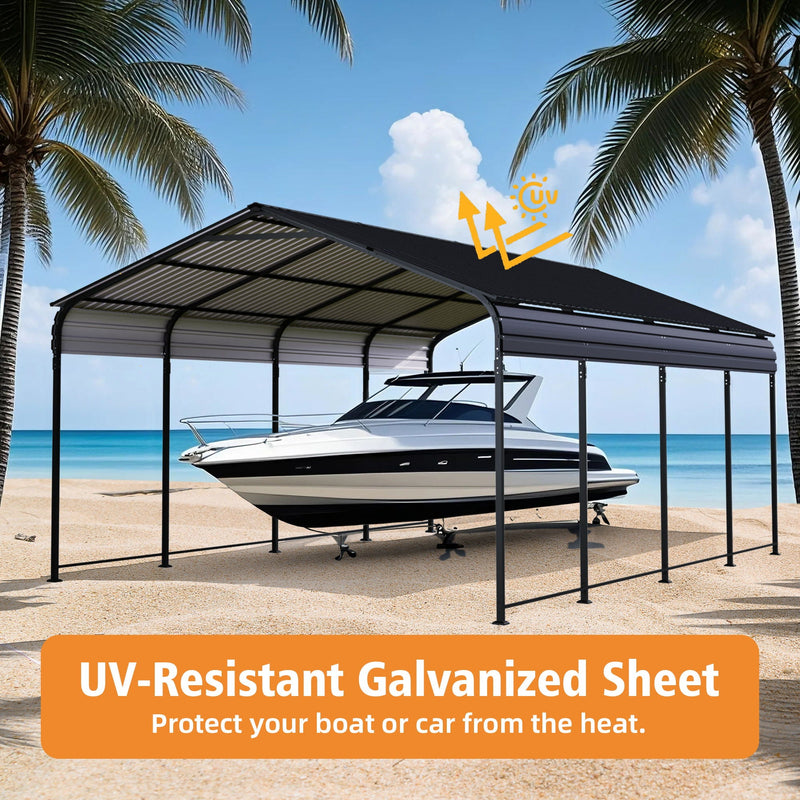 Heavy Duty Carport With Galvanized Roof And Enhanced Base - Anthracite by HouseOfZazla