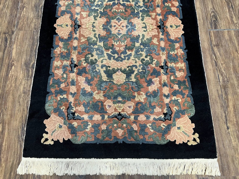 Chinese Art Deco Rug 3x5, Black and Beige Chinese Carpet 3 x 5, Vintage Rug, 1950s Rug, Floral Rug, Handmade Rug, Art Deco Rug, Wool Rug by Jewel Rugs