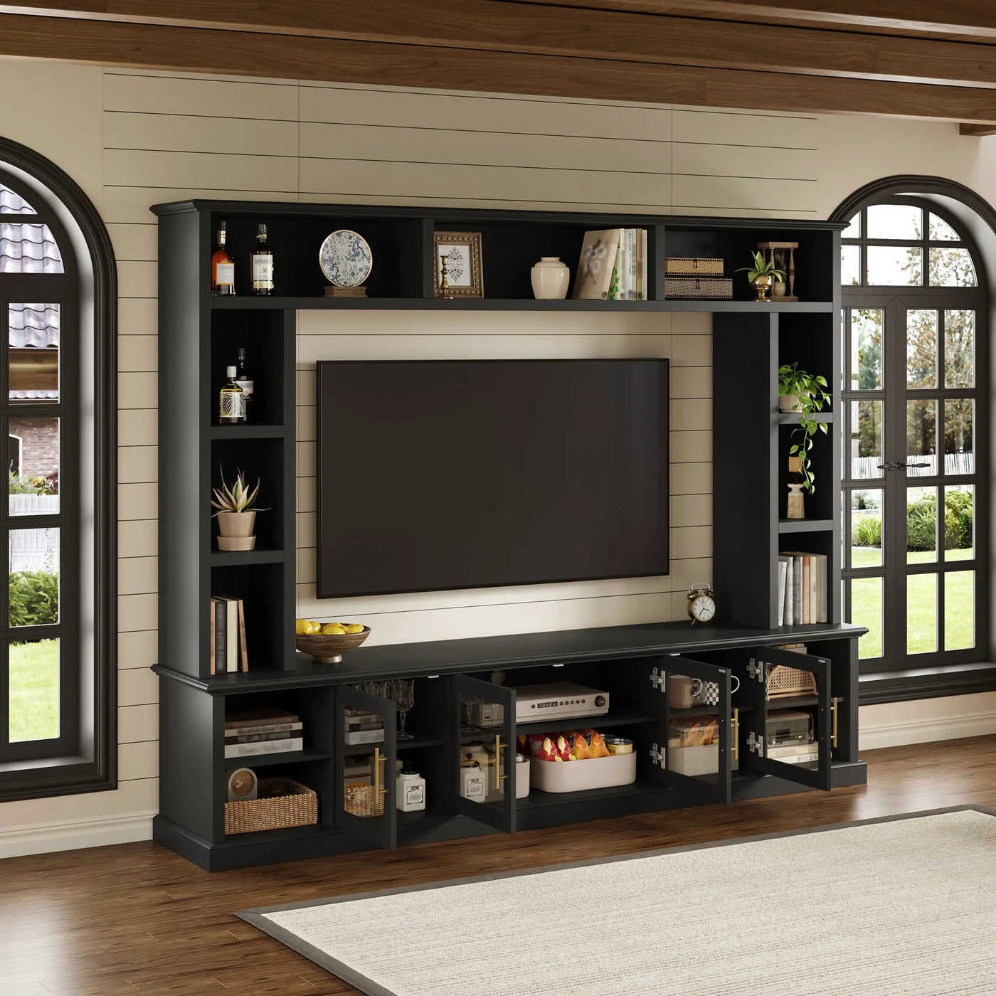 All-In-One Entertainment Center with Bookshelves & Tempered Glass Doors by HouseOfZazla