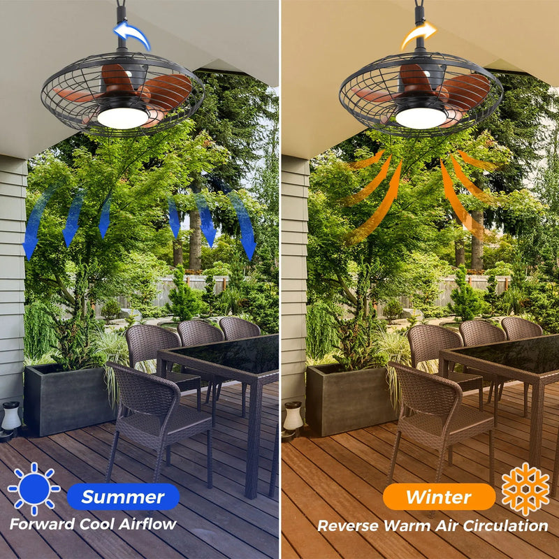 Outdoor Ceiling Fan With DC Motor And LED Light, Blades, Reversible For Patios - Black by Unique Piece Furniture