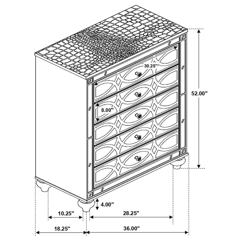 Arabesque - 5 Drawer Bedroom Chest - Silver by HouseOfZazla