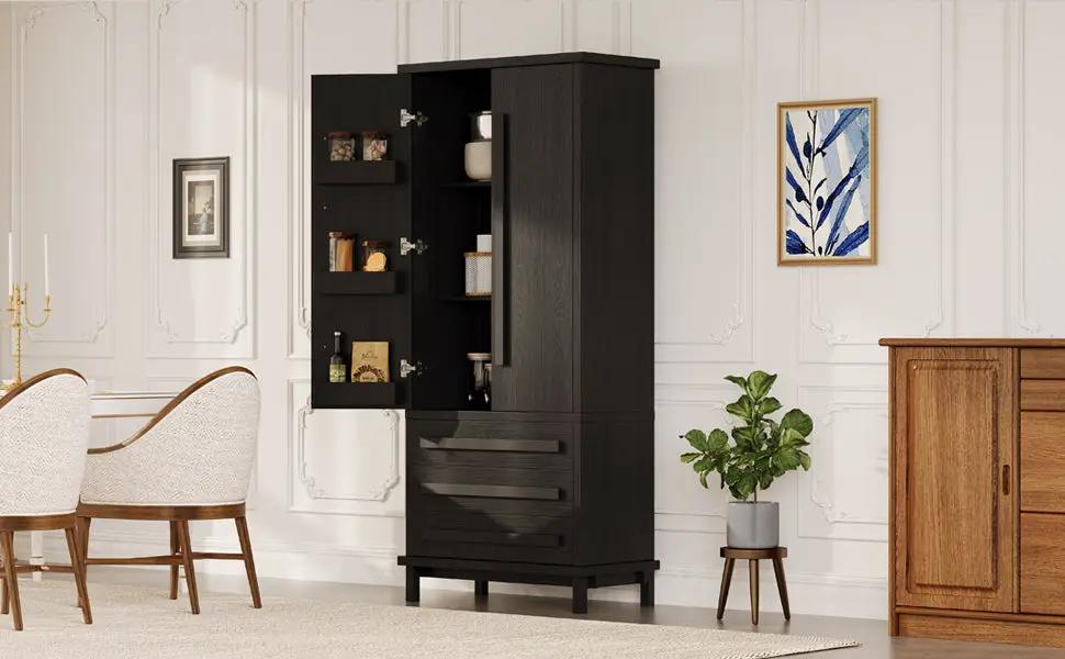 70" Kitchen Pantry Cabinet with 6 Door Shelves and 3 Drawers by HouseOfZazla