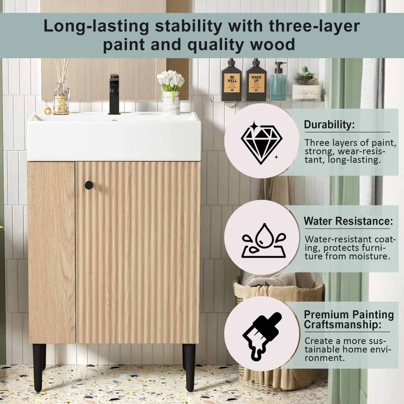 Bathroom Vanity, Combo Cabinet, Bathroom Storage Cabinet, Single Ceramic Sink by Unique Piece Furniture