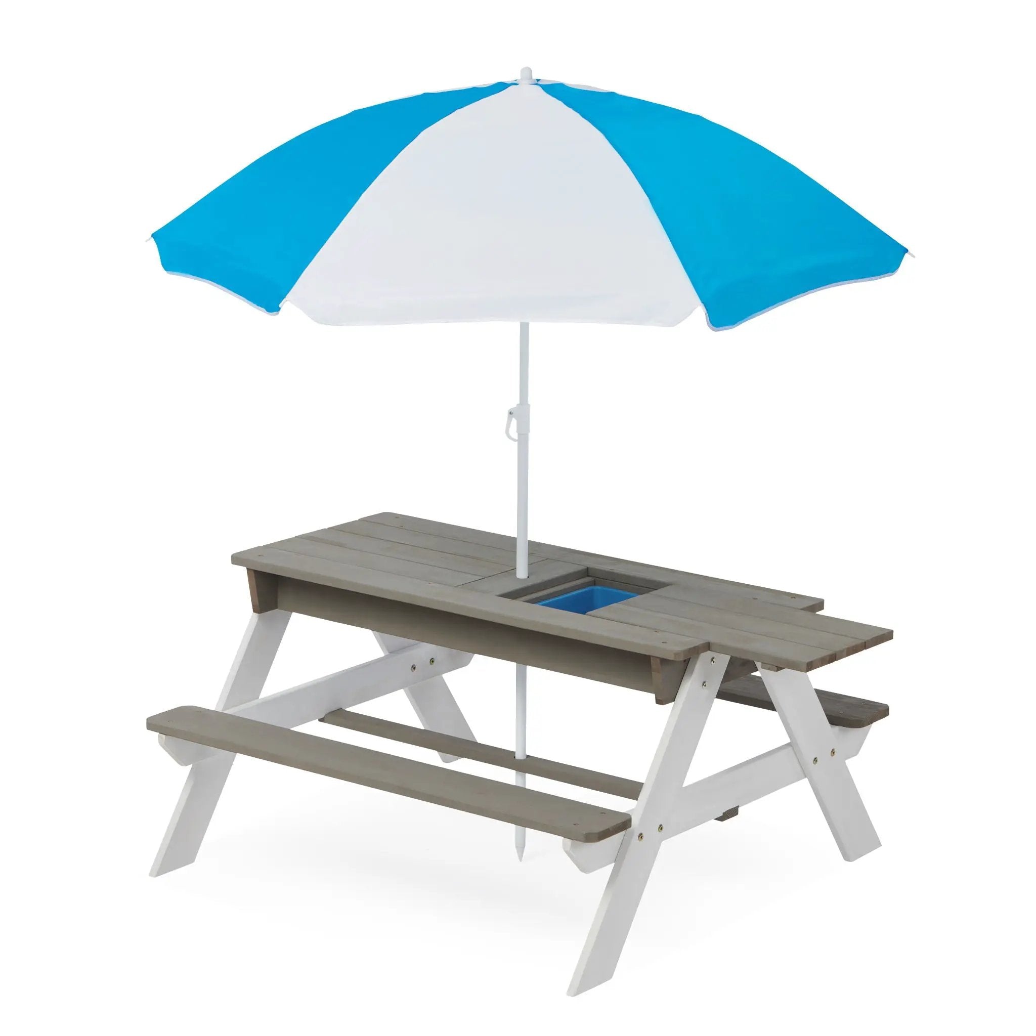 3-In-1 Kids Outdoor Wooden Picnic Table With Umbrella, Convertible Sand & Water, ASTM & CPSIA Certification by Unique Piece Furniture