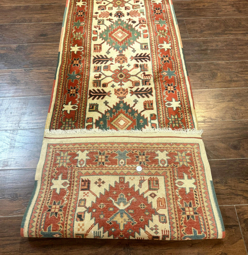 Turkish Runner Rug 2.4 x 8, Kazak Geometric Heriz Pattern, Beige Red by Jewel Rugs