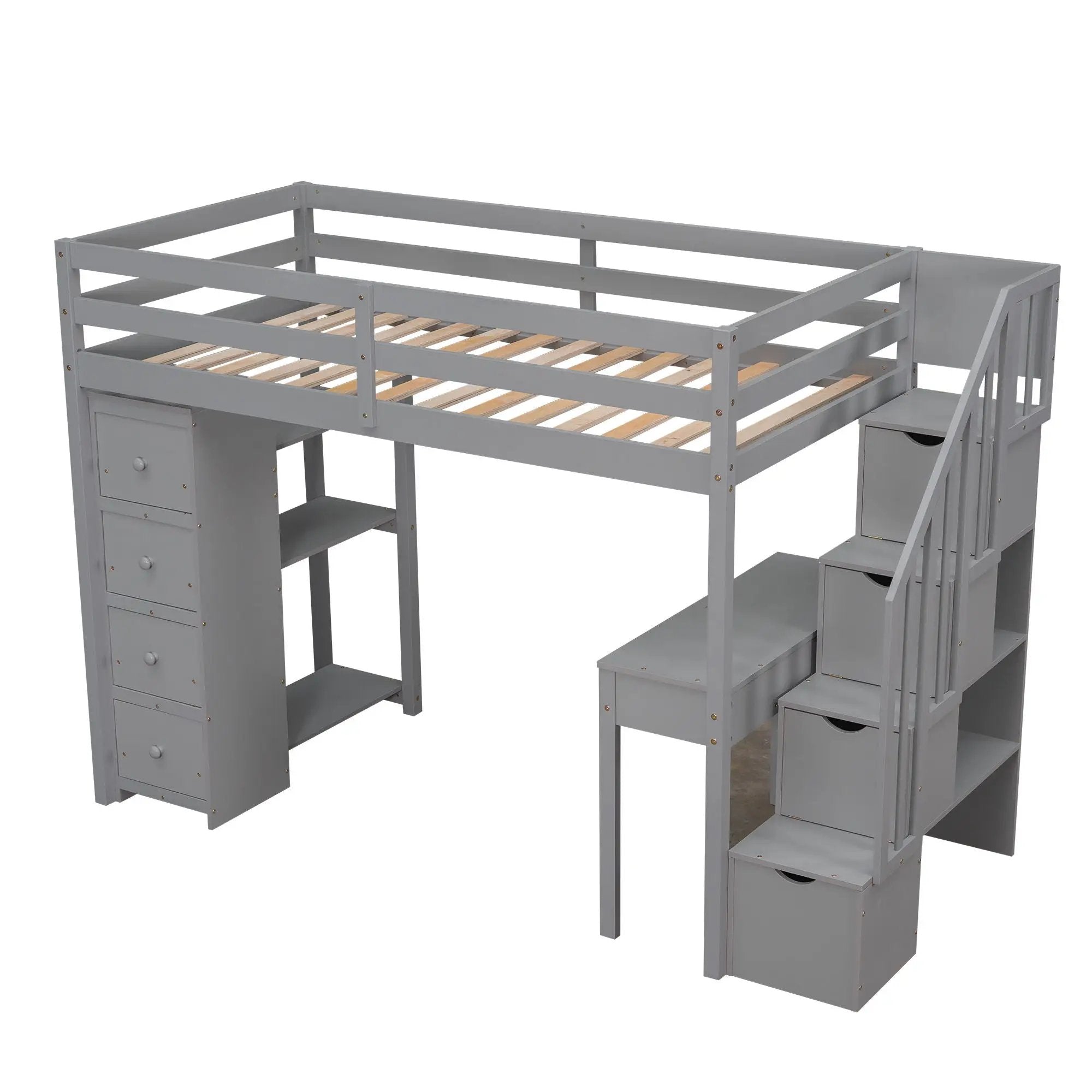 Loft Bed With Storage Drawers, Desk And Stairs With Shelves by HouseOfZazla