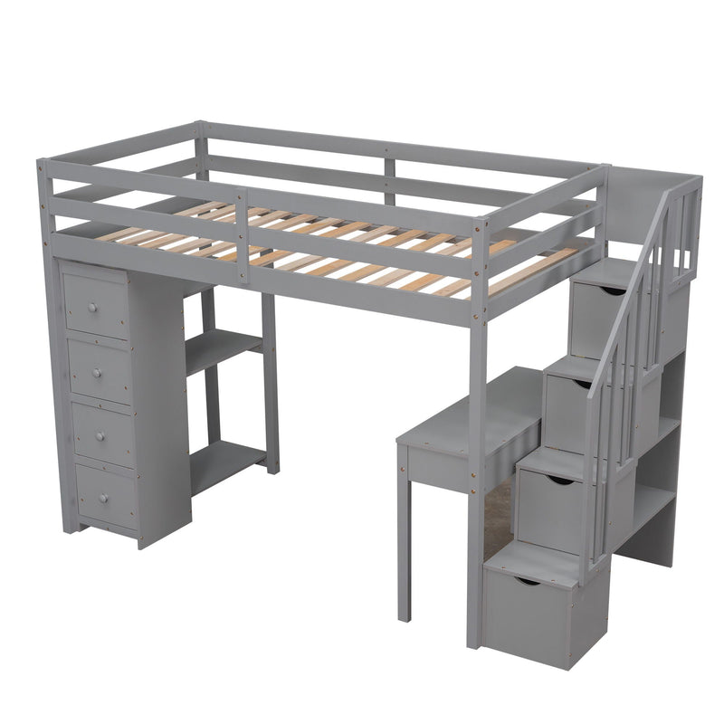 Loft Bed With Storage Drawers, Desk And Stairs With Shelves by HouseOfZazla