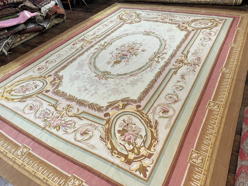 Large Aubusson Rug 11x15, Oversized Gallery Palace Size Flatweave Savonnerie Carpet 11 x 15 ft, Wool Handmade Vintage Elegant European by Jewel Rugs