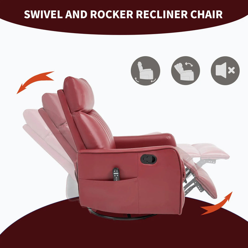 Red Faux Leather Heat Massage Manual Recliner Chair with Rocker and Swivel by HouseOfZazla