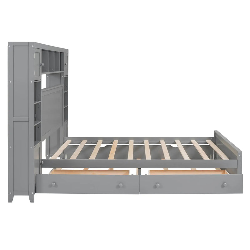 Bed With All In One Cabinet, Shelf And Sockets, Twin Long Trundle by Unique Piece Furniture