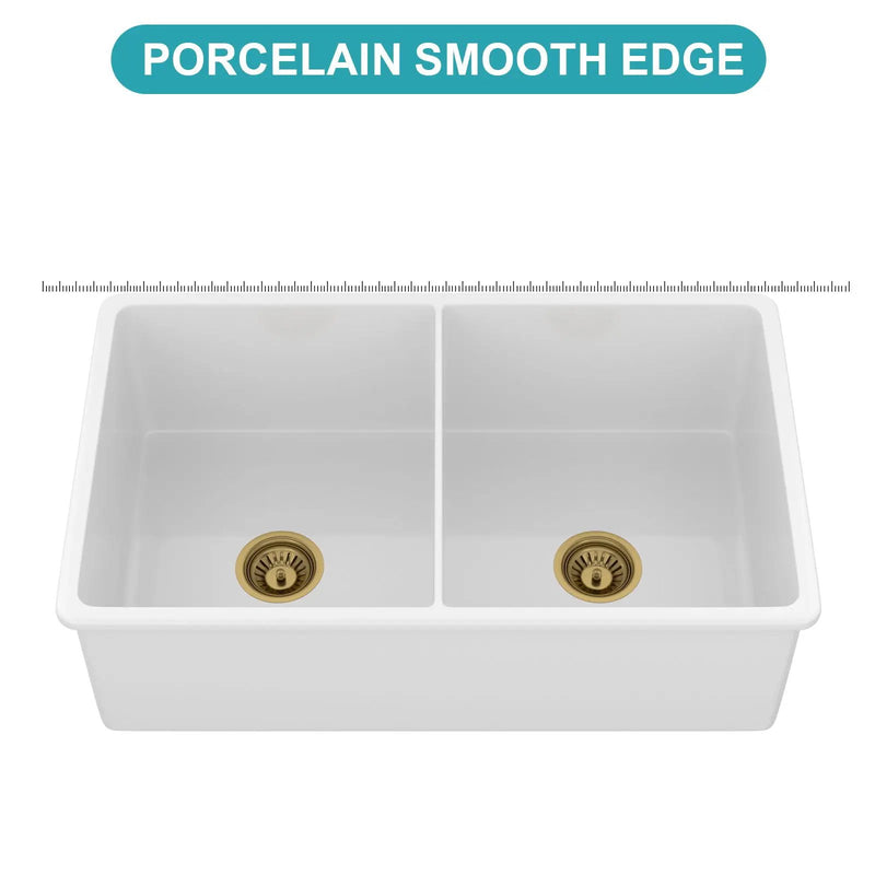 32" Undermount Double Bowl Kitchen Sink Rectangular Deep Dual Bas With Grids - White by HouseOfZazla