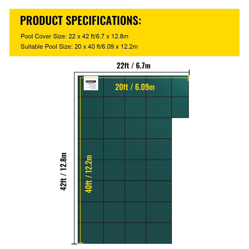 Inground Pool Safety Cover, 22 ft x 42 ft Rectangular Winter Pool Cover with Right Step by HouseOfZazla