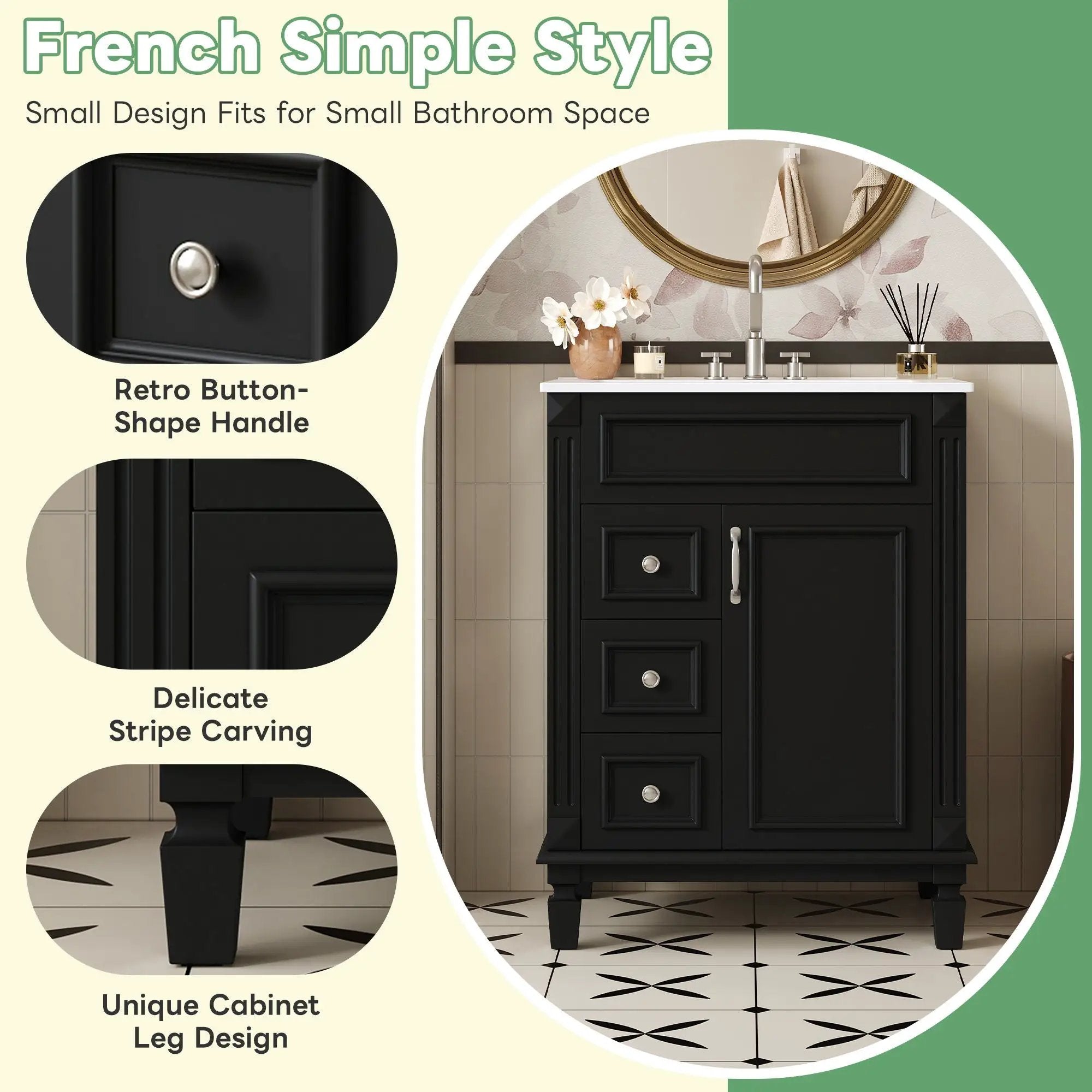 Bathroom Vanity With Sink, Compact Cabinet & 2 Drawers And Adjustable Shelf