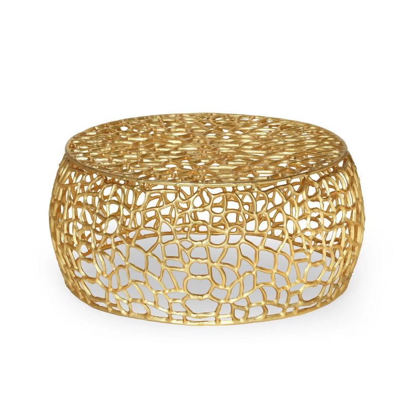 Modern Glam Mesh Coffee Table with Gold Accents and Aluminum Frame by HouseOfZazla