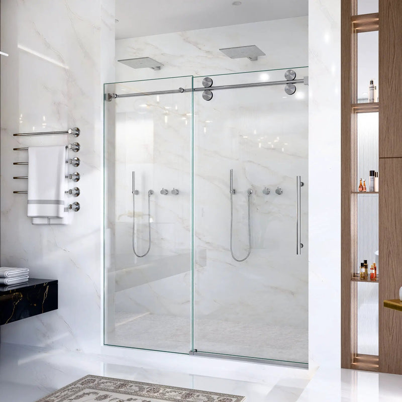 56-60"W x 72"H Frameless Sliding Shower Door – Clear Tempered Glass by HouseOfZazla
