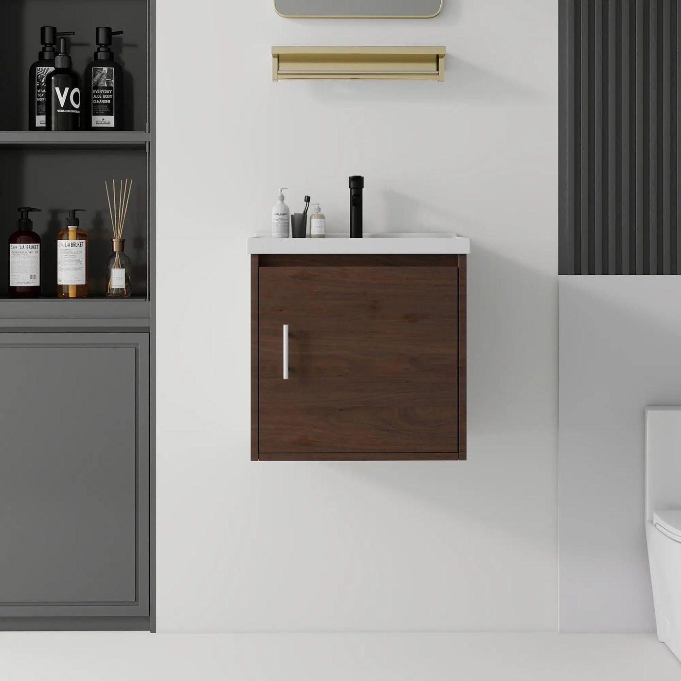 20 Inch Floating Bathroom Vanity with Sink, Soft-Close Door, Ceramic Sink, Plywood by HouseOfZazla