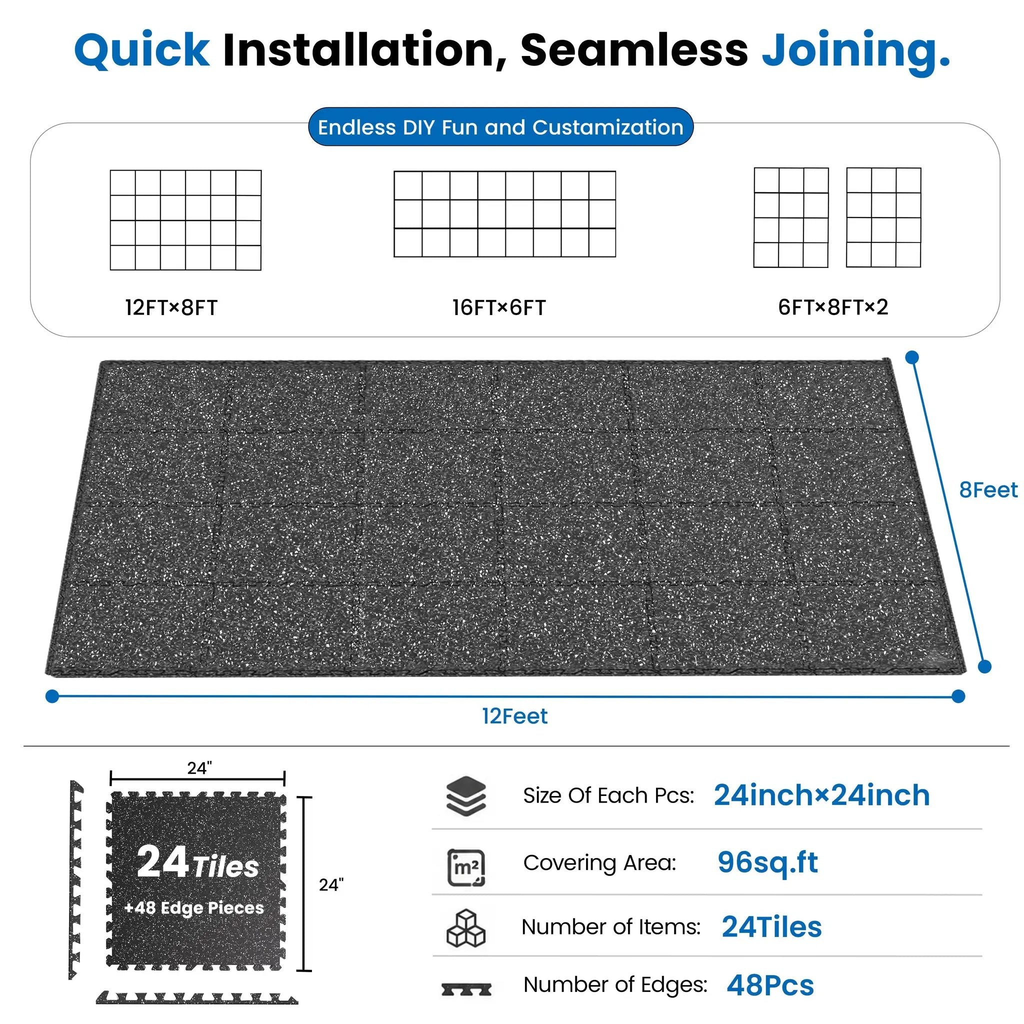 0.6 Inch Thick Gym Floor Mats with EVA Foam by HouseOfZazla