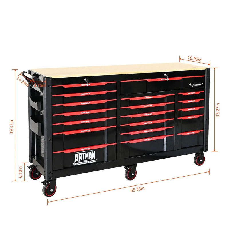 Heavy Duty Tool Cart With 19 Drawers, Tools Not Included, Mobile Storage For Workshop Or Laboratory - Black / Red by HouseOfZazla