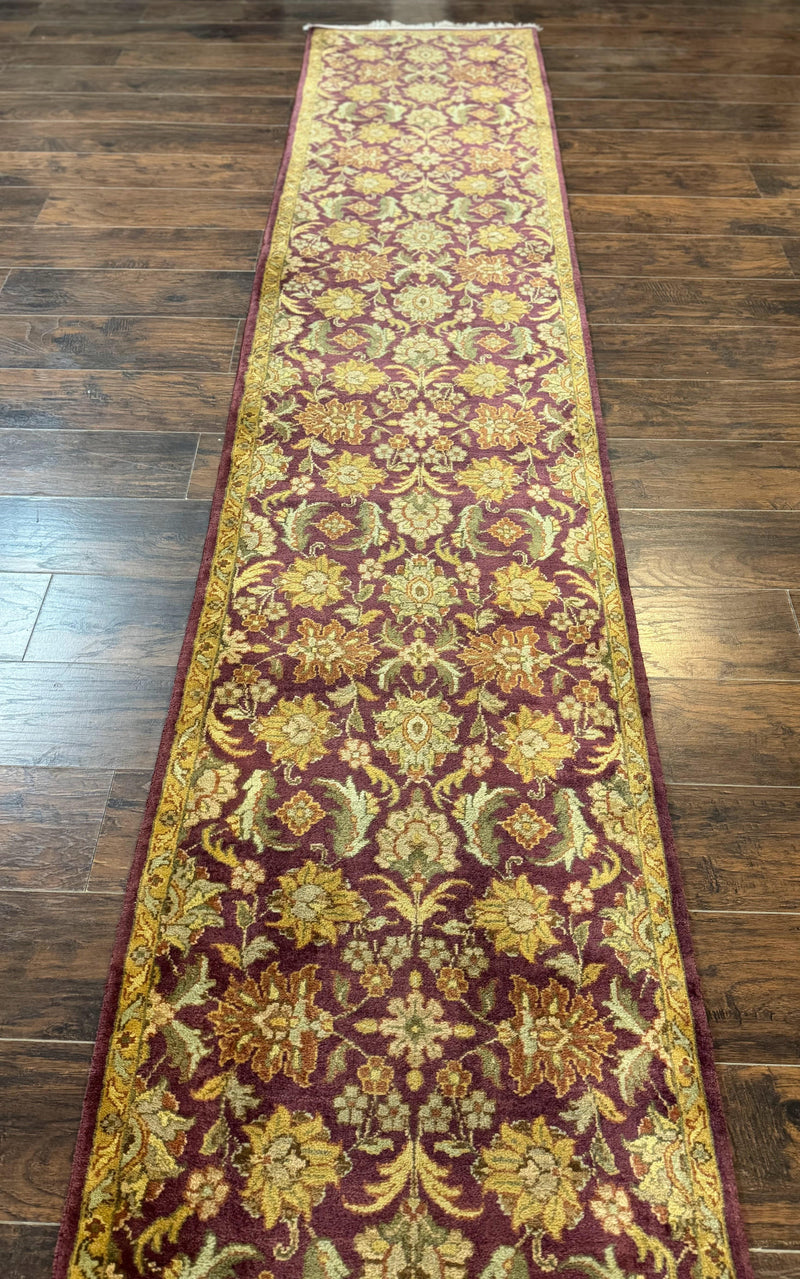 Indian Agra Runner Rug 2.6 x 17.5, Long Runner Rug for Hallway, Floral Handmade by Jewel Rugs