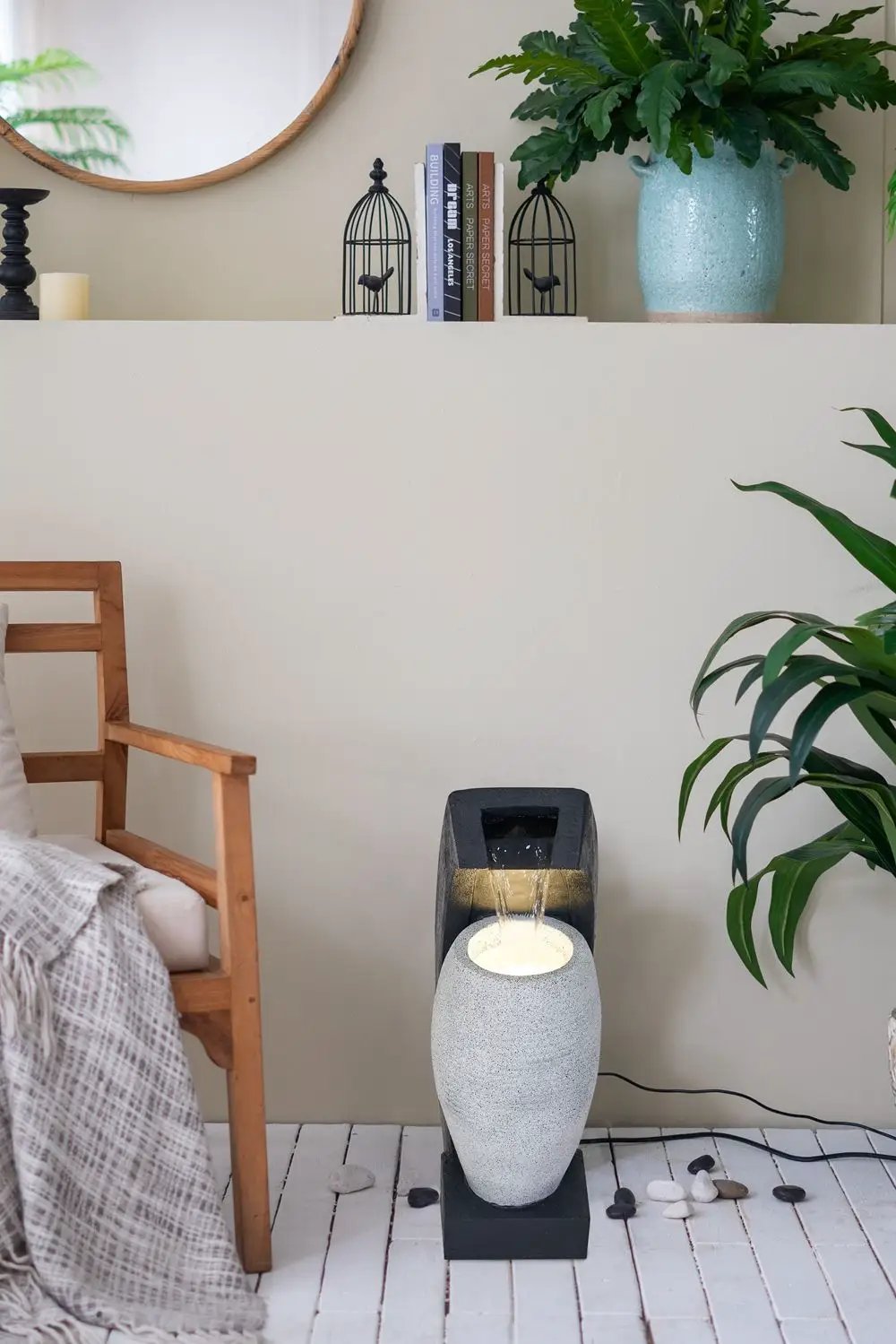Water Fountain With Vase Design, With Light And Pump, For Indoor And Outdoor - Black / White by Unique Piece Furniture