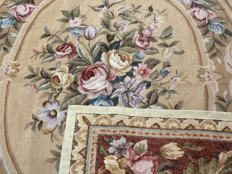 Needlepoint Rug 8x10, Aubusson Savonnerie European Carpet, Floral, Elegant by Jewel Rugs