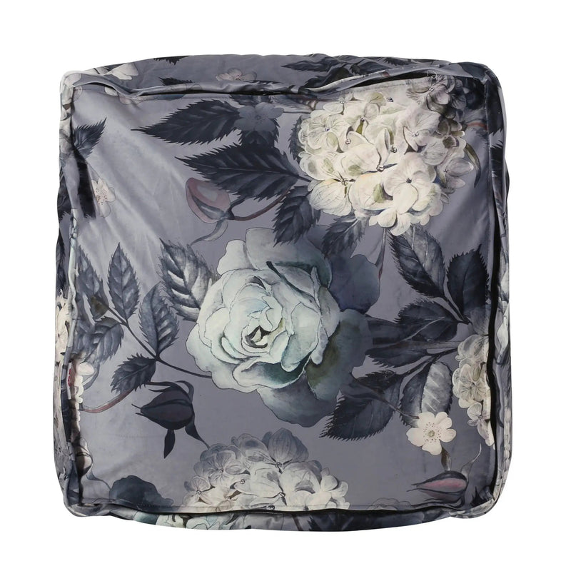Hazel - Large Square Pouf With Flower Print by HouseOfZazla