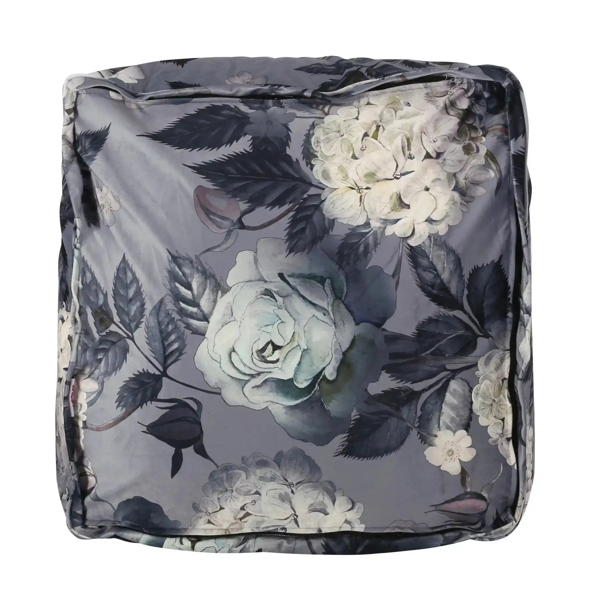 Hazel Large Square Pouf With Flower Print by HouseOfZazla