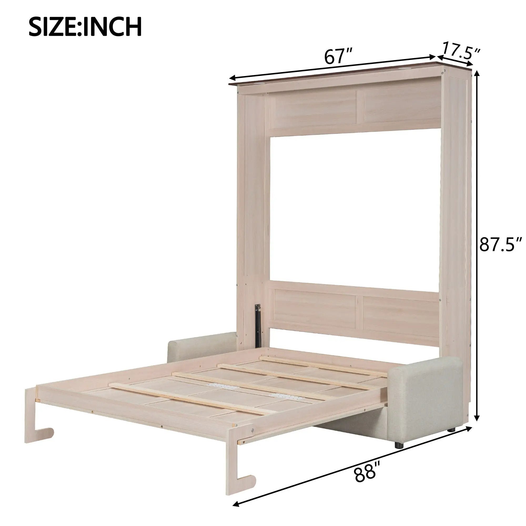 Queen Size Murphy Bed With Sofa And LED - Beige by HouseOfZazla