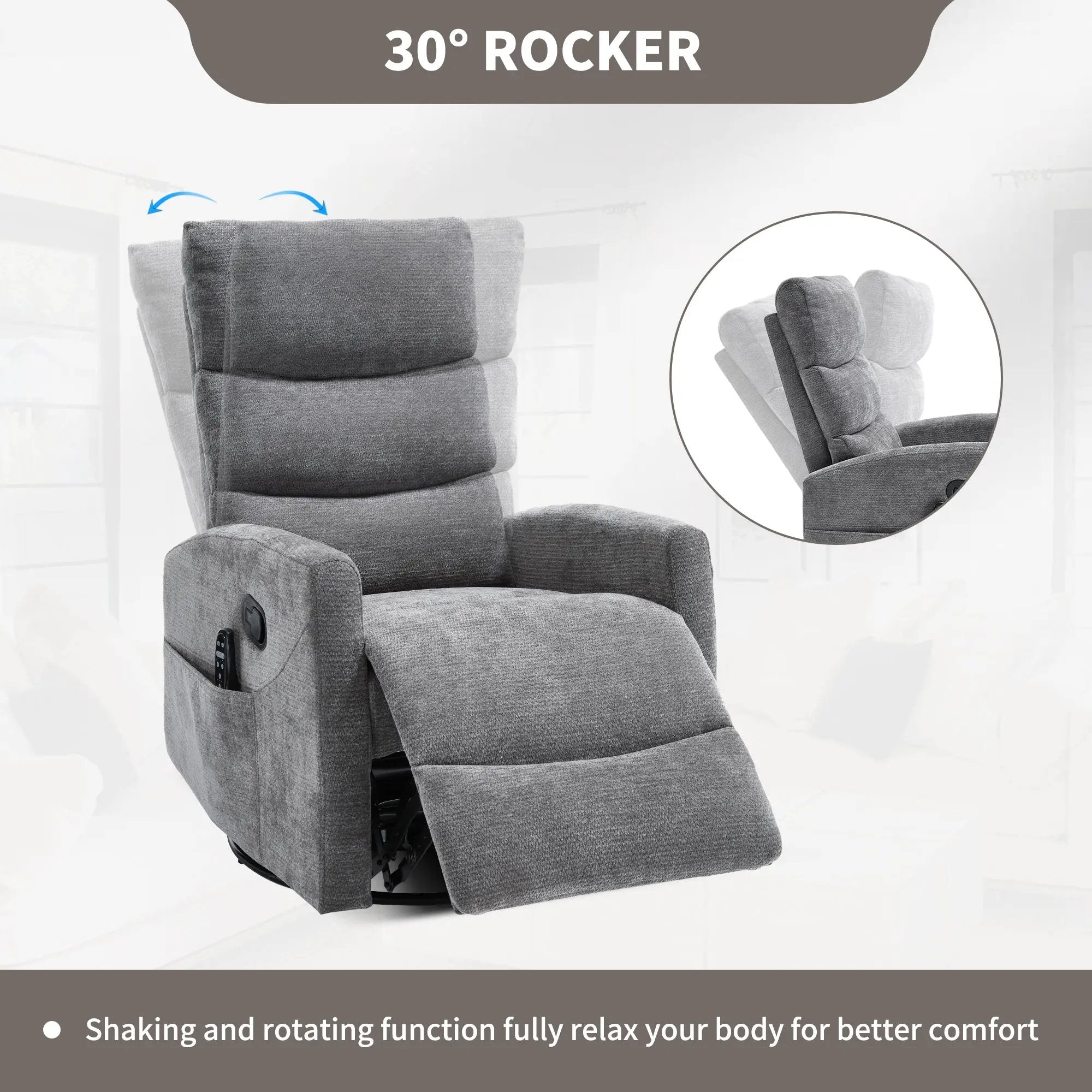 Heat Massage Manual Recliner Chair with Rocker and Swivel in Fabric by HouseOfZazla