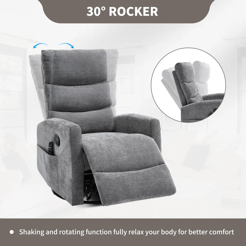 Heat Massage Manual Recliner Chair with Rocker and Swivel in Fabric by HouseOfZazla