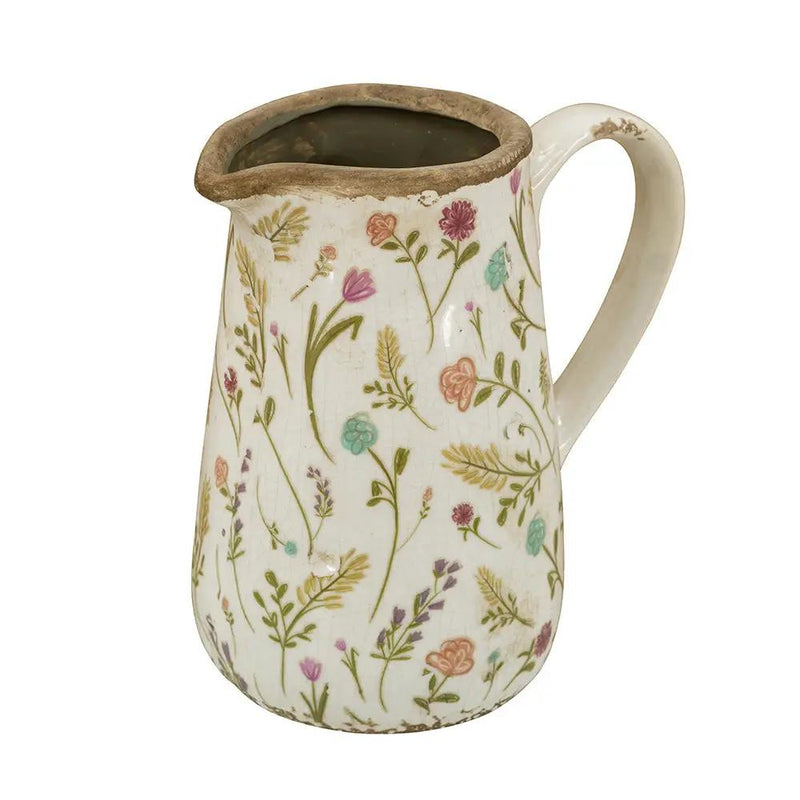 6.3x4.5x7.1' Round Ceramic Pitcher Vase with Multi-Colored Floral Motifs by HouseOfZazla