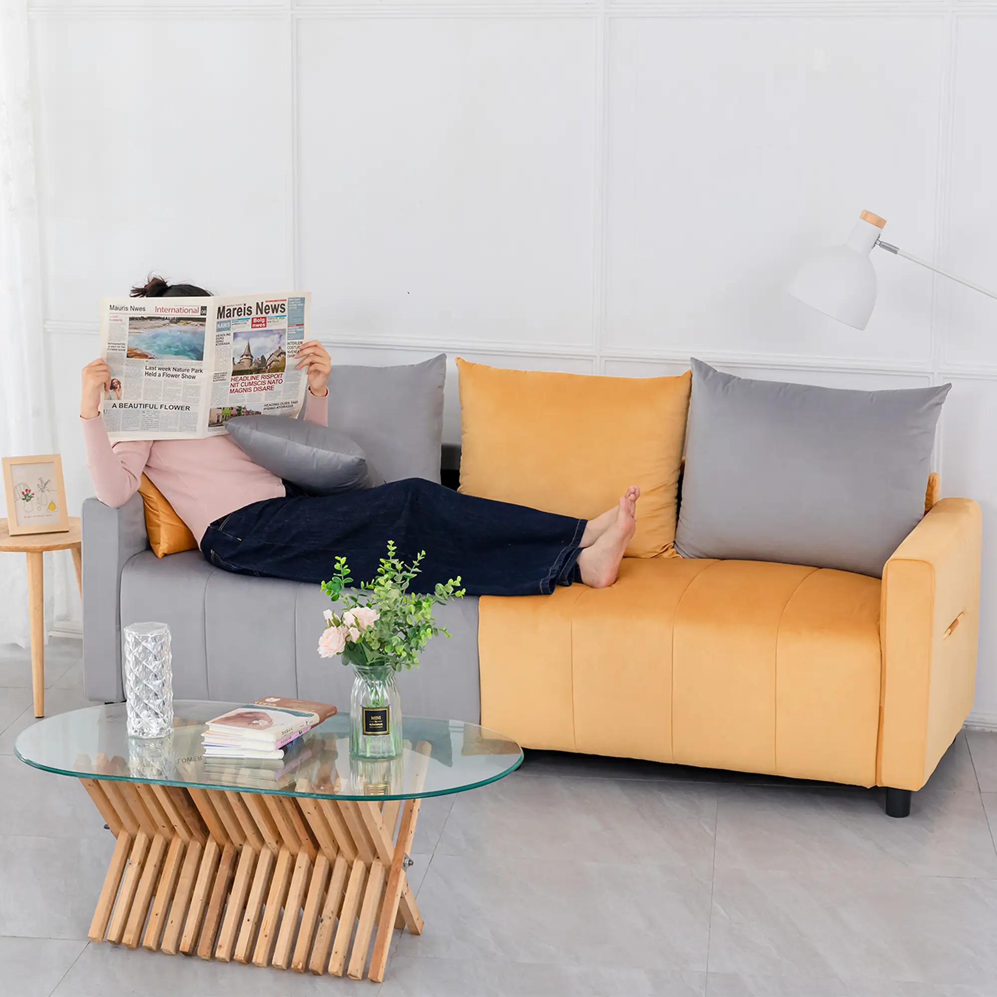 Velvet Modern 2-Seater Sofa, Light by HouseOfZazla